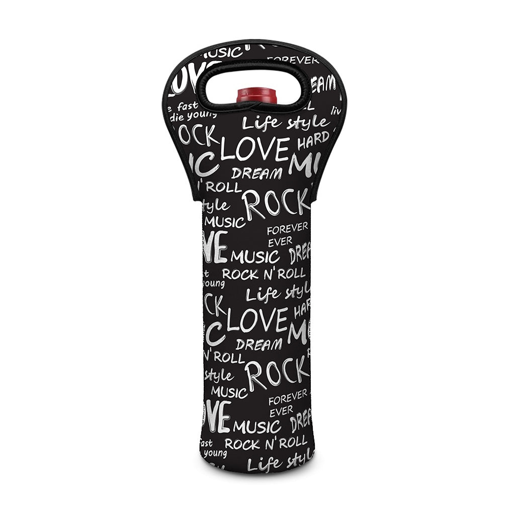 Black And White Rock And Roll Print Single Neoprene Wine Tote