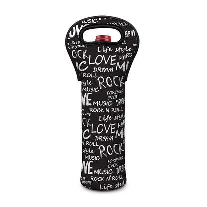 Black And White Rock And Roll Print Single Neoprene Wine Tote
