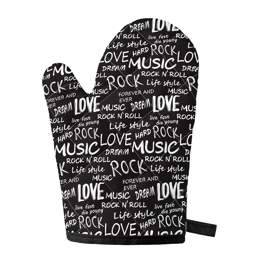 Black And White Rock And Roll Print Single Oven Mitt