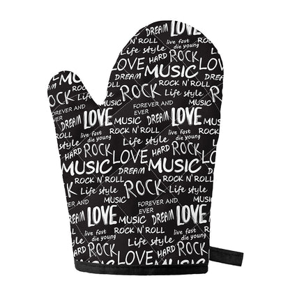 Black And White Rock And Roll Print Single Oven Mitt