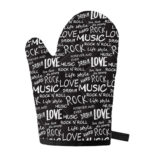 Black And White Rock And Roll Print Single Oven Mitt