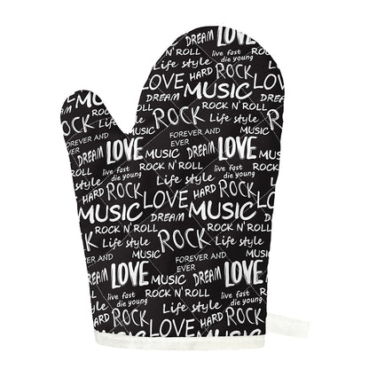 Black And White Rock And Roll Print Single Oven Mitt