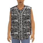 Black And White Rock And Roll Print Sleeveless Baseball Jersey