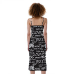 Black And White Rock And Roll Print Slim Fit Midi Cami Dress