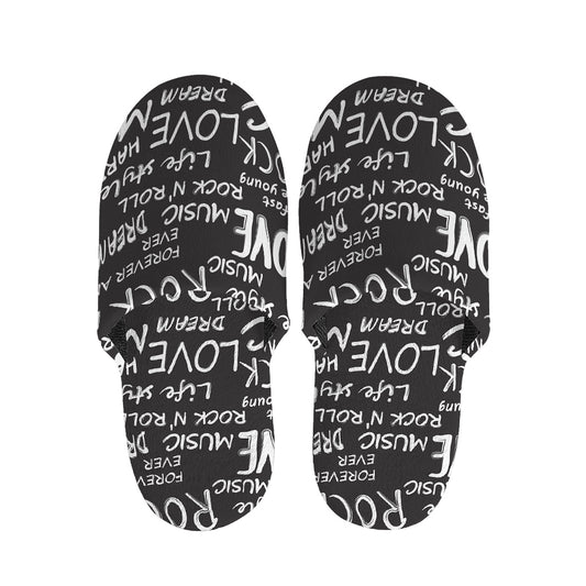 Black And White Rock And Roll Print Slippers