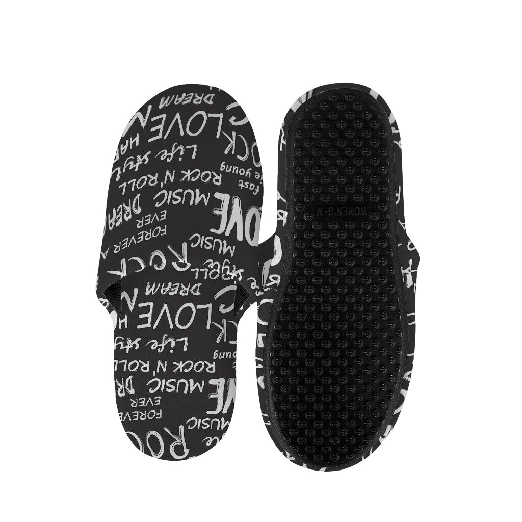 Black And White Rock And Roll Print Slippers