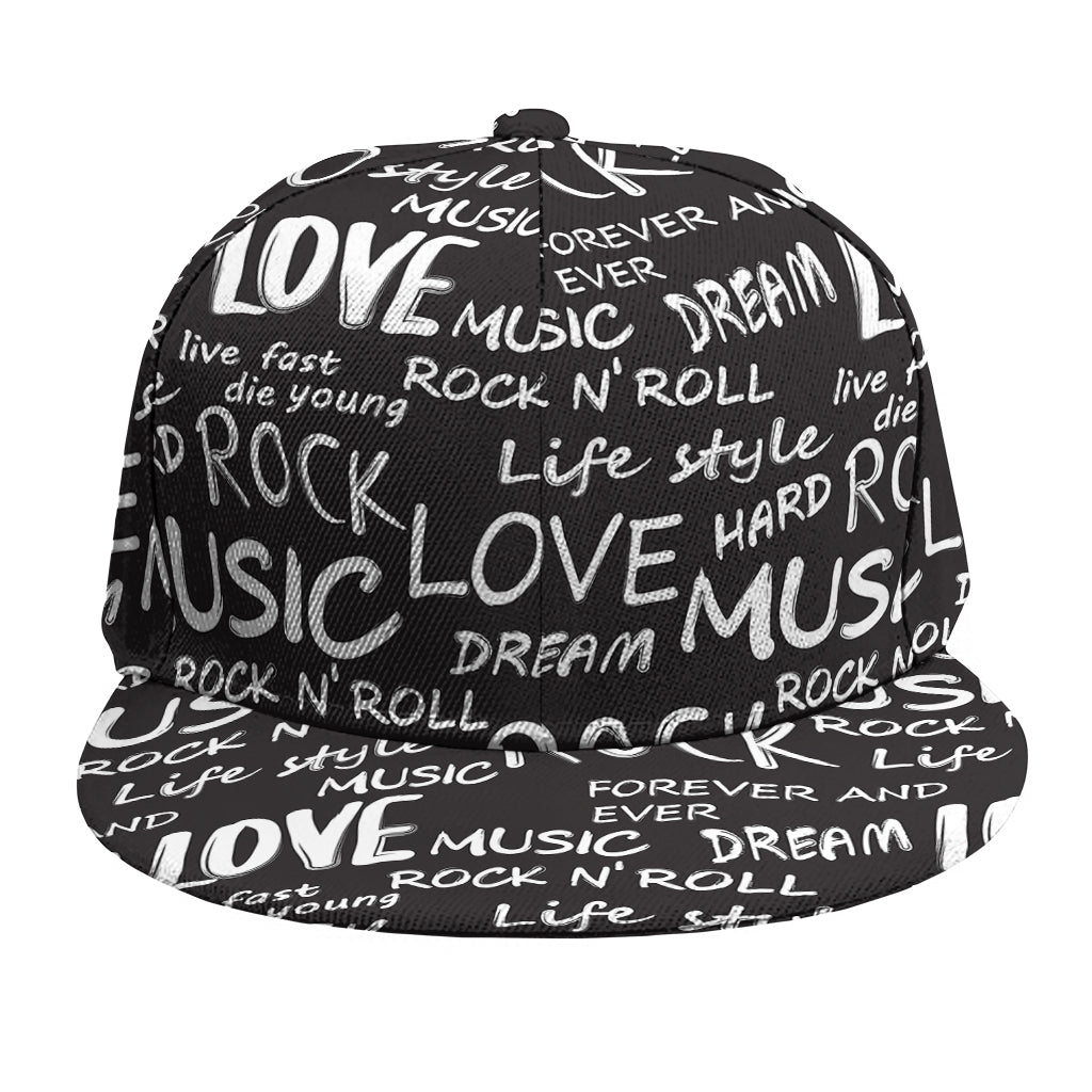 Black And White Rock And Roll Print Snapback Cap