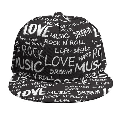 Black And White Rock And Roll Print Snapback Cap
