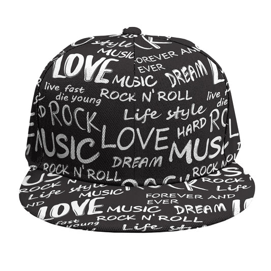 Black And White Rock And Roll Print Snapback Cap