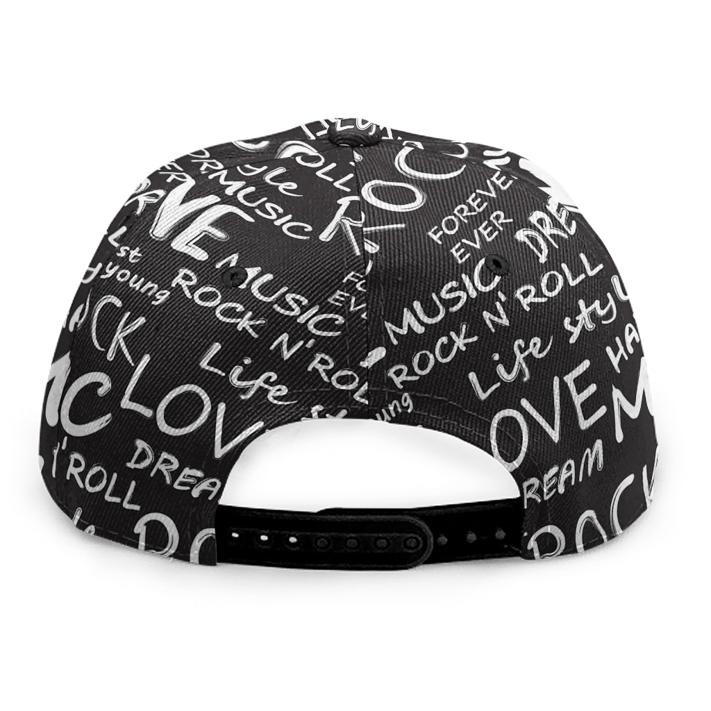 Black And White Rock And Roll Print Snapback Cap