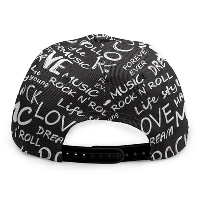Black And White Rock And Roll Print Snapback Cap