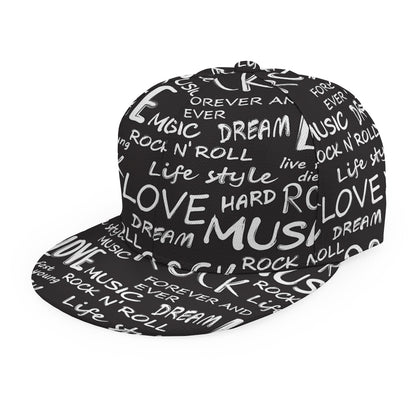 Black And White Rock And Roll Print Snapback Cap