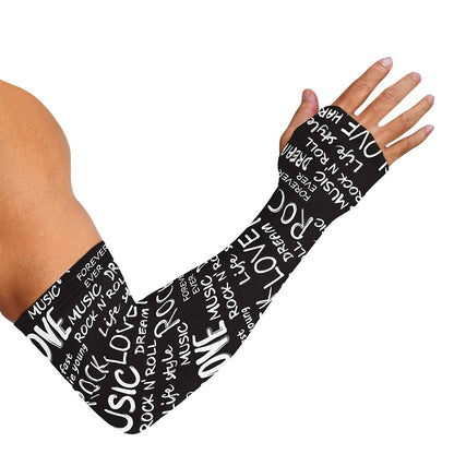 Black And White Rock And Roll Print Sun Protection Arm Sleeves