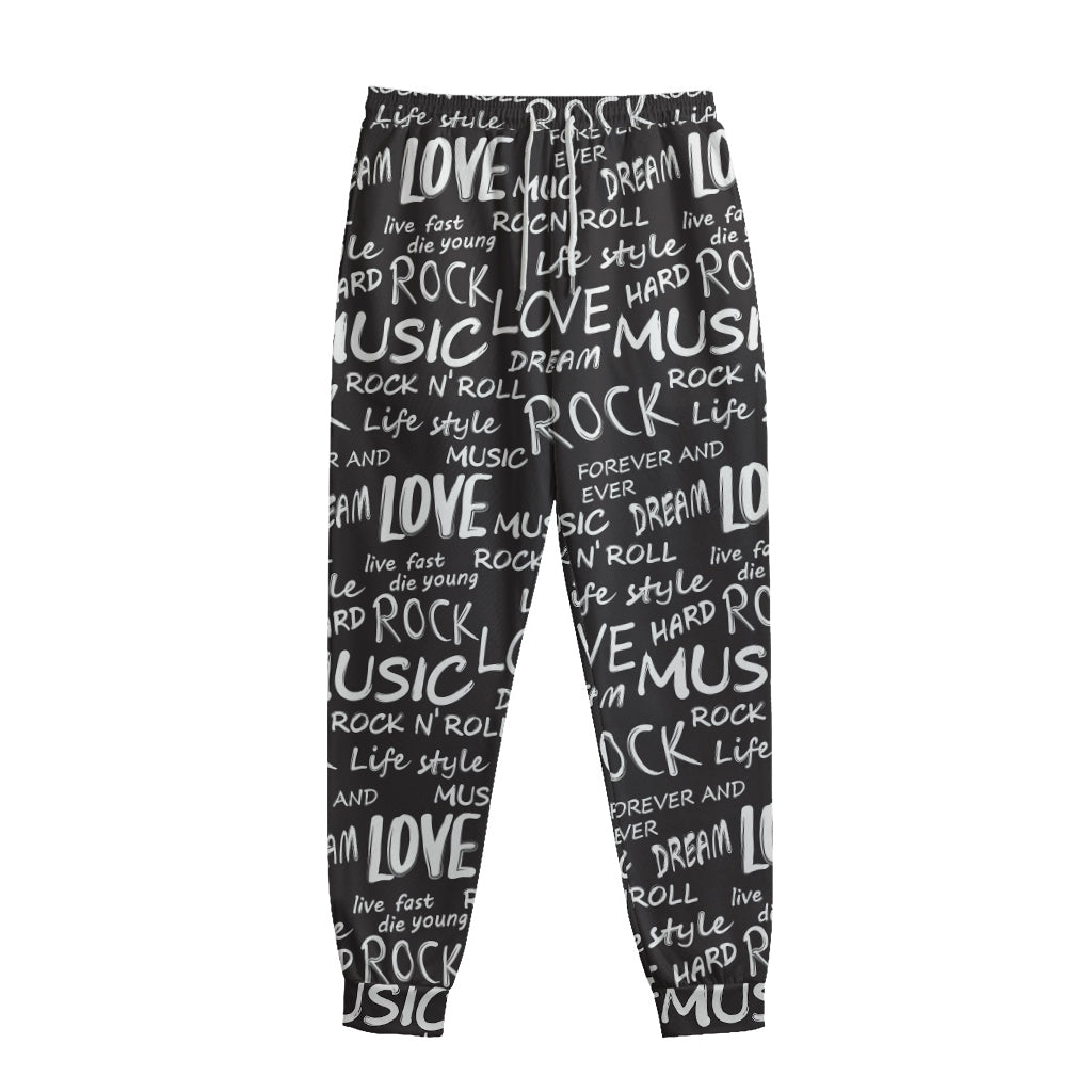 Black And White Rock And Roll Print Sweatpants