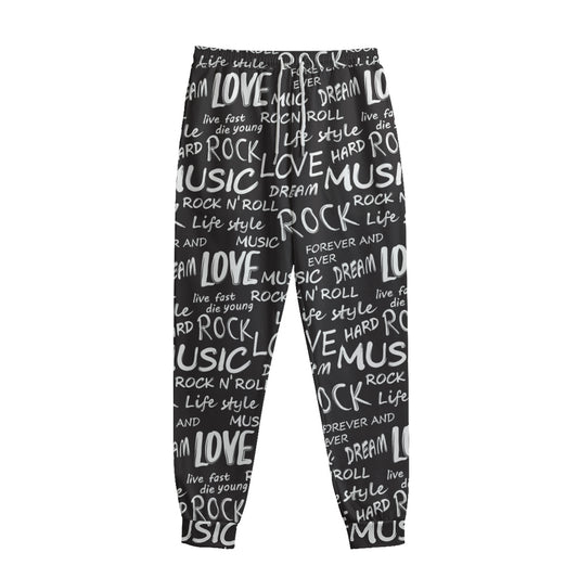Black And White Rock And Roll Print Sweatpants