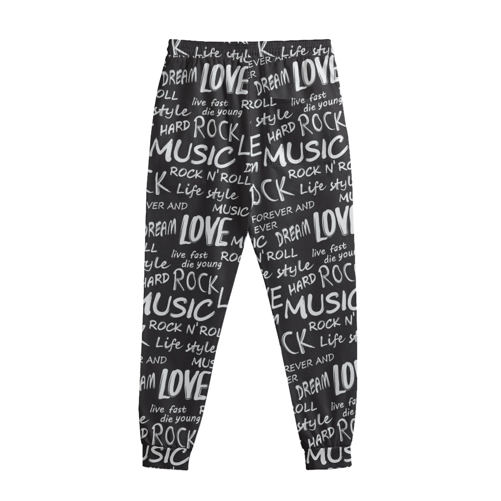 Black And White Rock And Roll Print Sweatpants