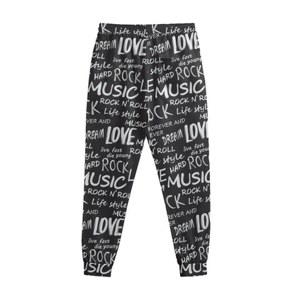 Black And White Rock And Roll Print Sweatpants