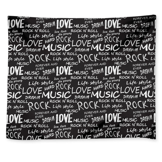 Black And White Rock And Roll Print Tapestry