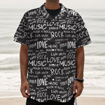 Black And White Rock And Roll Print Textured Short Sleeve Shirt
