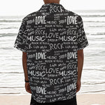 Black And White Rock And Roll Print Textured Short Sleeve Shirt