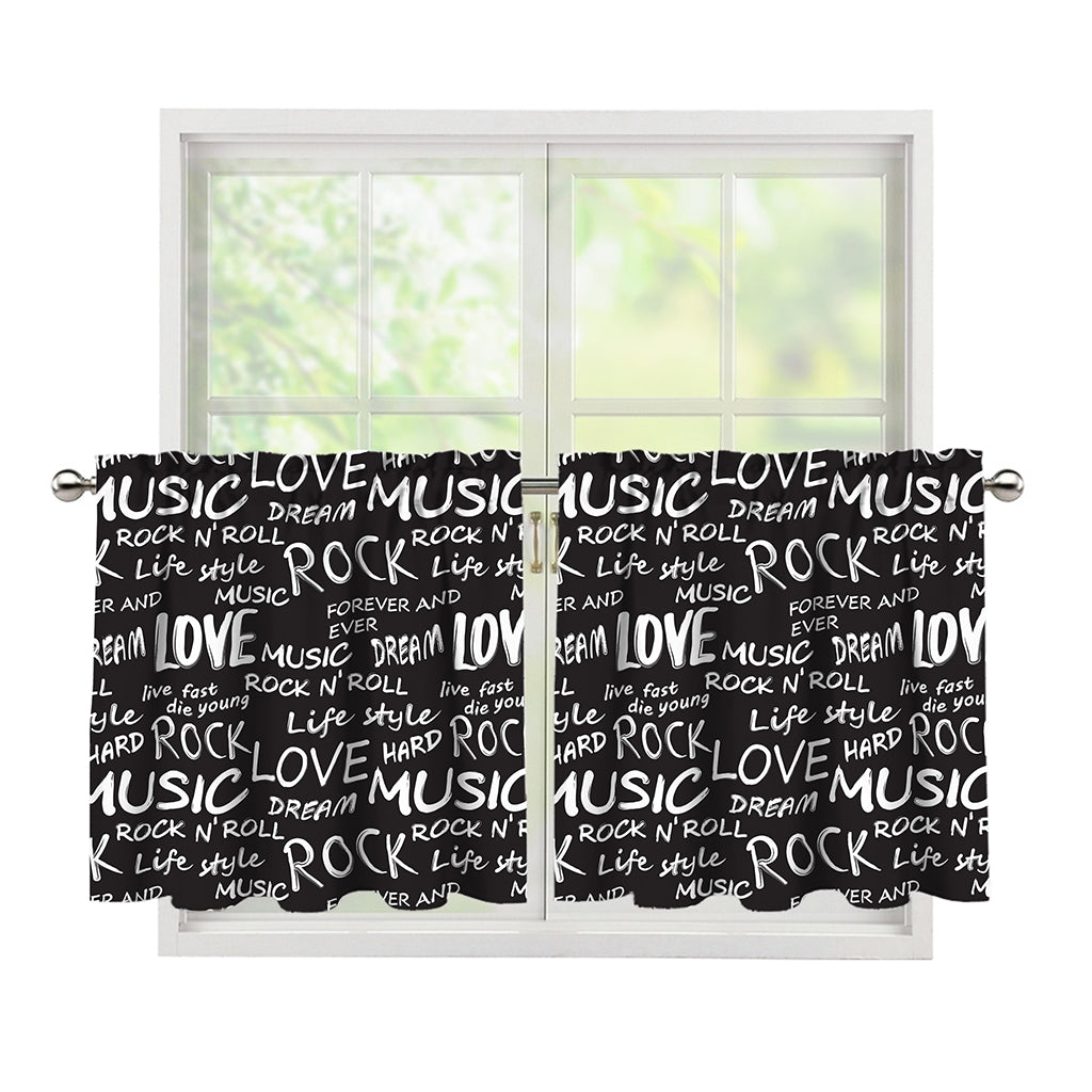 Black And White Rock And Roll Print Tier Curtains