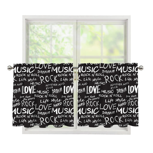 Black And White Rock And Roll Print Tier Curtains