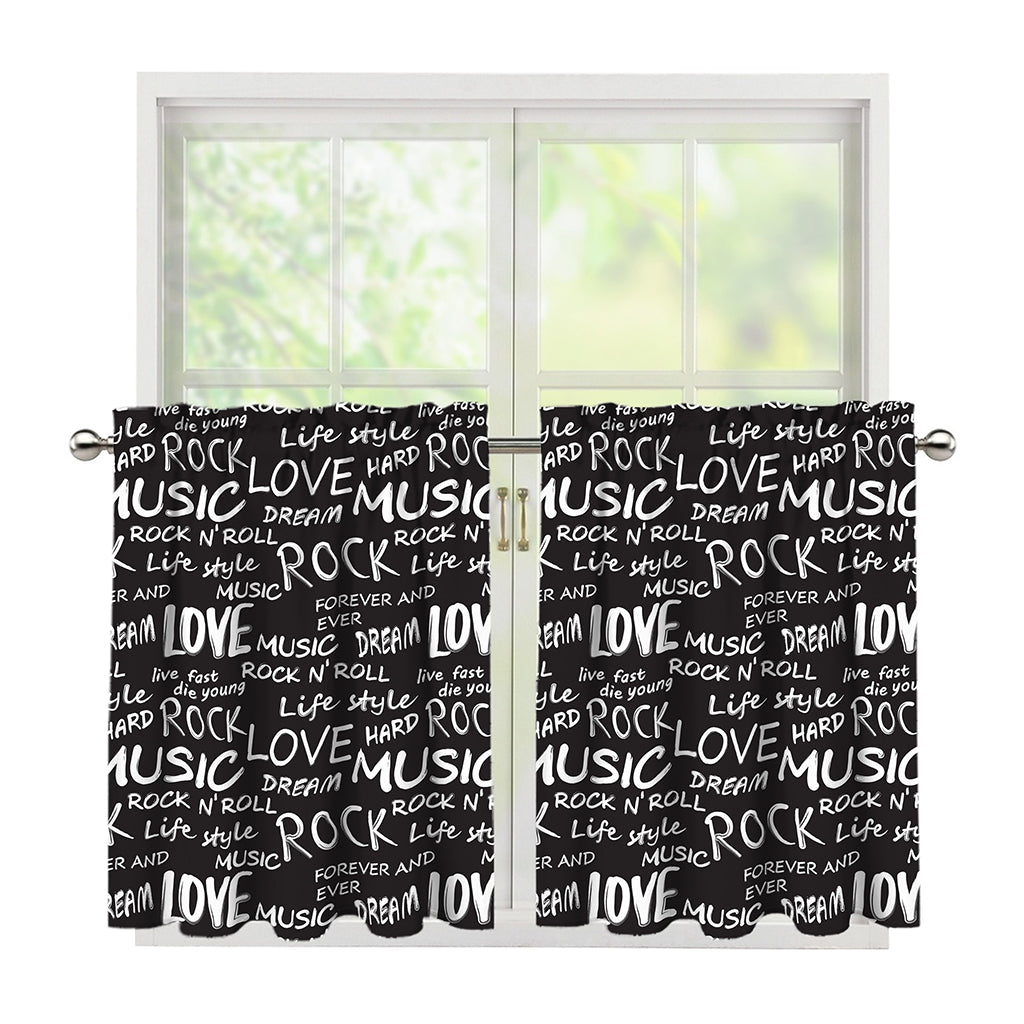 Black And White Rock And Roll Print Tier Curtains