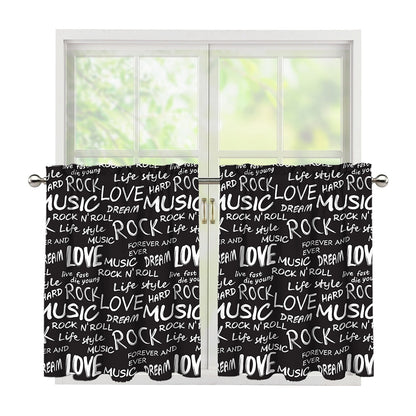 Black And White Rock And Roll Print Tier Curtains