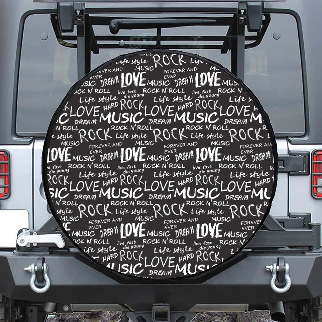 Black And White Rock And Roll Print Tire Cover
