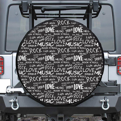 Black And White Rock And Roll Print Tire Cover