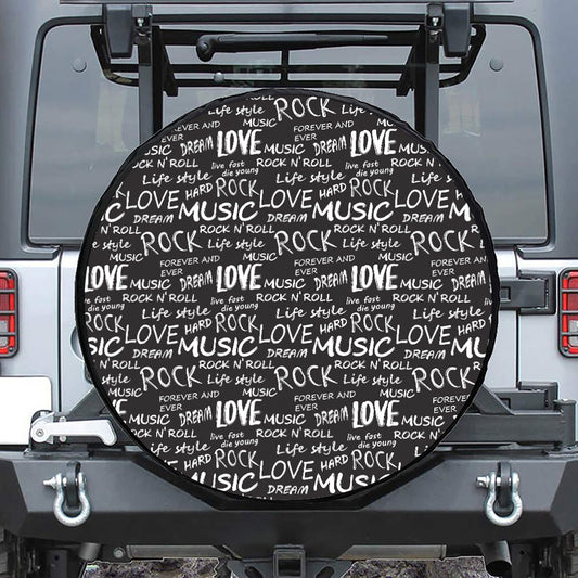 Black And White Rock And Roll Print Tire Cover