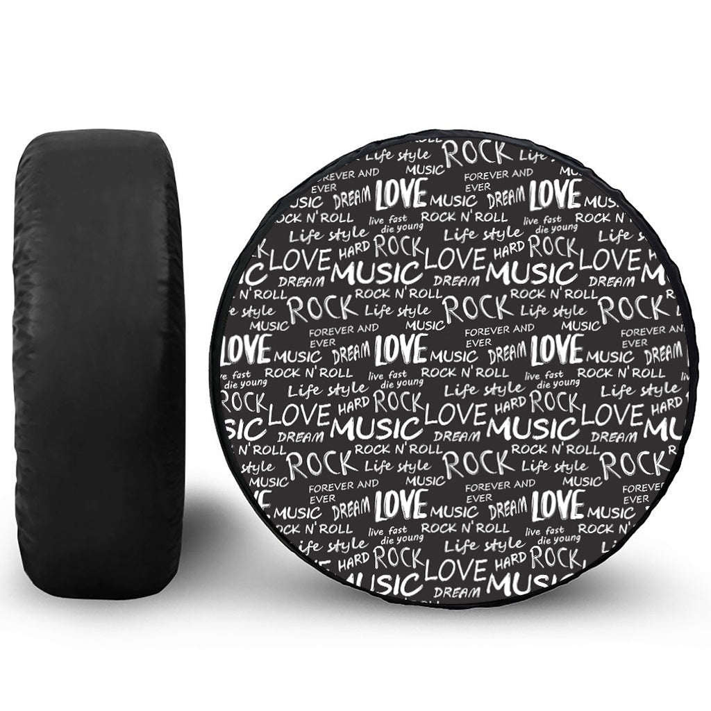 Black And White Rock And Roll Print Tire Cover