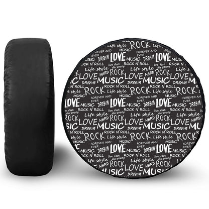 Black And White Rock And Roll Print Tire Cover