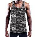 Black And White Rock And Roll Print Men's Workout Tank Top