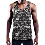 Black And White Rock And Roll Print Training Tank Top