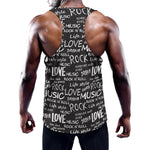 Black And White Rock And Roll Print Training Tank Top