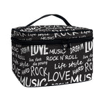 Black And White Rock And Roll Print Travel Makeup Bag