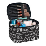 Black And White Rock And Roll Print Travel Makeup Bag