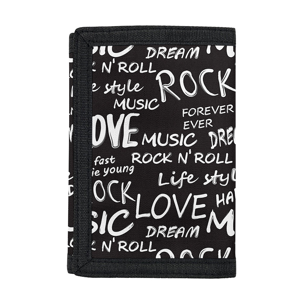 Black And White Rock And Roll Print Trifold Wallet