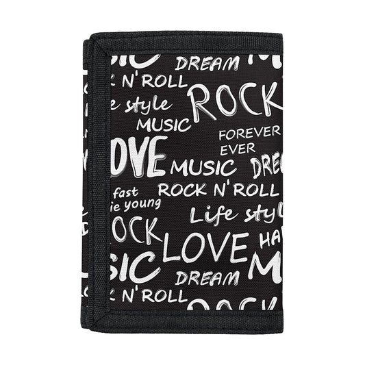 Black And White Rock And Roll Print Trifold Wallet