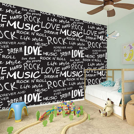 Black And White Rock And Roll Print Wall Sticker
