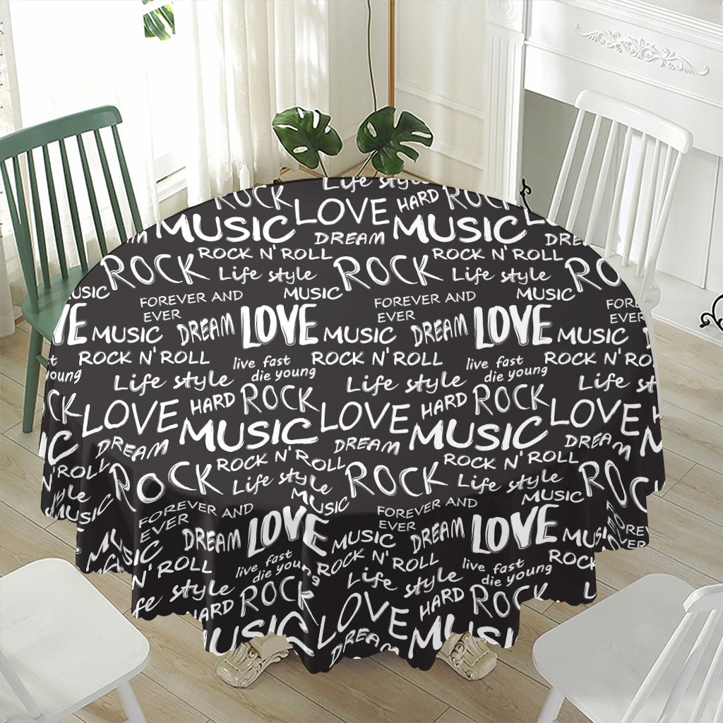 Black And White Rock And Roll Print Waterproof Round Tablecloth