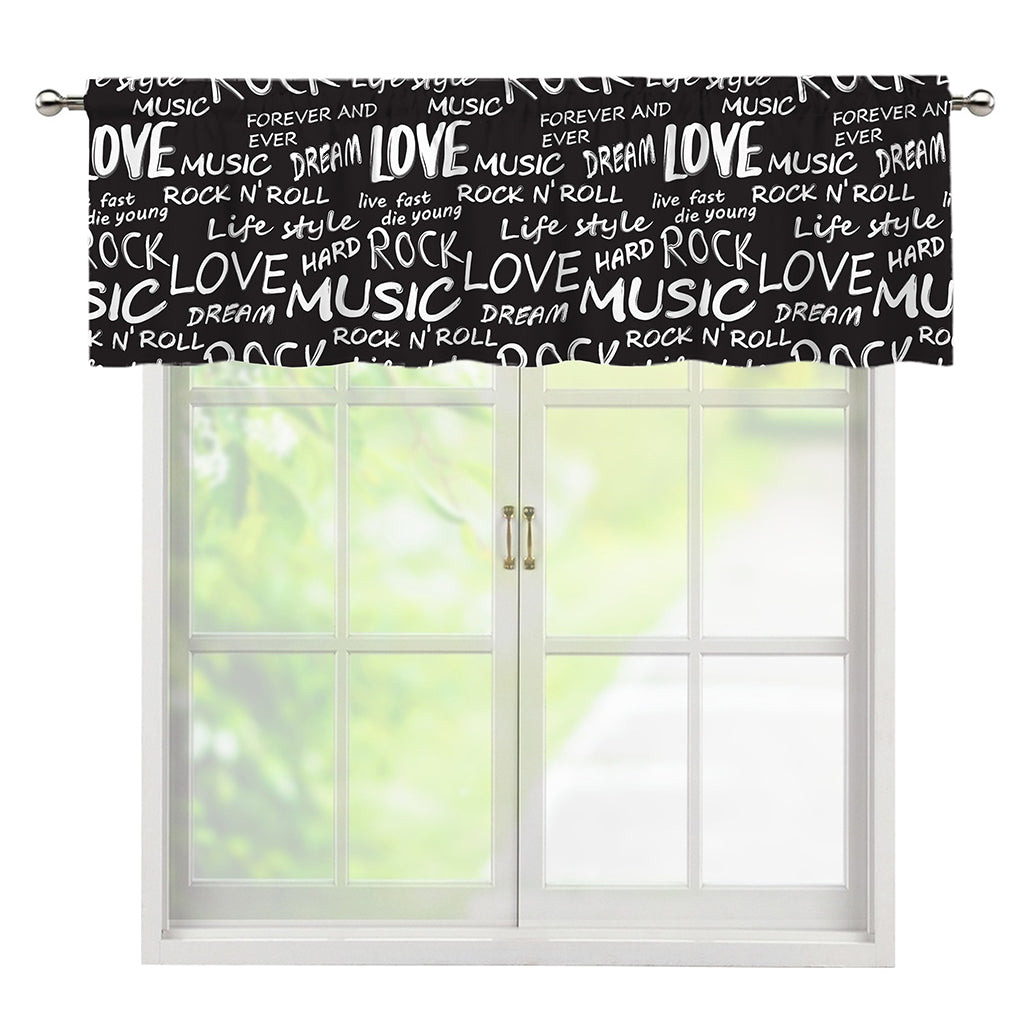 Black And White Rock And Roll Print Window Valance