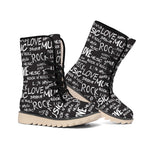 Black And White Rock And Roll Print Winter Boots