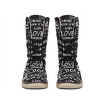 Black And White Rock And Roll Print Winter Boots
