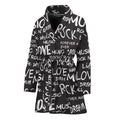 Black And White Rock And Roll Print Women's Bathrobe