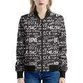 Black And White Rock And Roll Print Women's Bomber Jacket