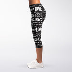 Black And White Rock And Roll Print Women's Capri Leggings