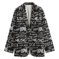 Black And White Rock And Roll Print Women's Cotton Blazer