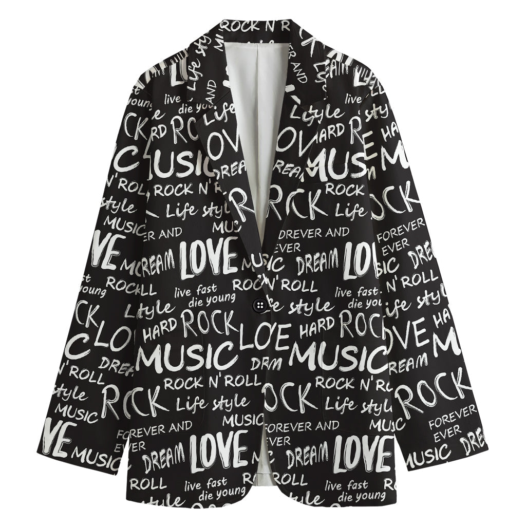 Black And White Rock And Roll Print Women's Cotton Blazer